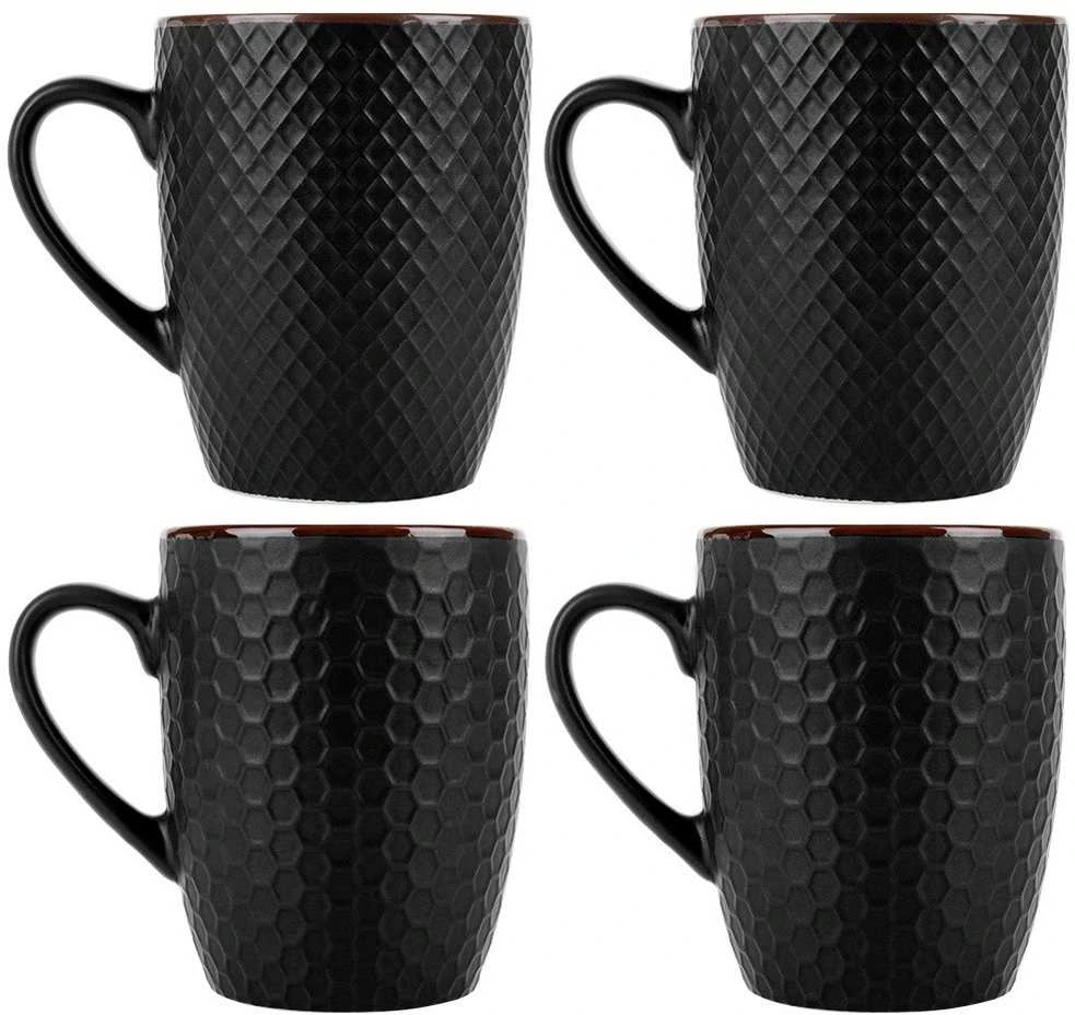 Keraminiai puodeliai Vilde 400 ml, juodi, 4 vnt.