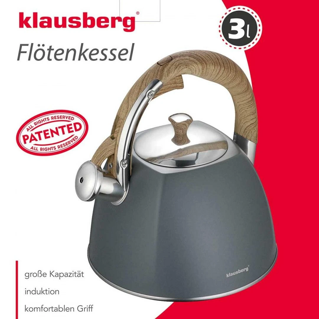 Pilkas 3l Klausberg virdulys su medžio imitacijos rankena