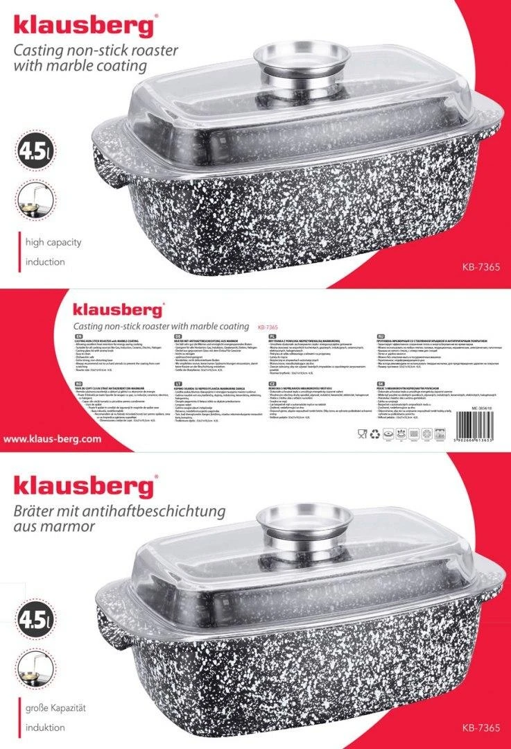 Brytfanka 4,5 l kepimo skarda, pilkas marmuras, Klausberg