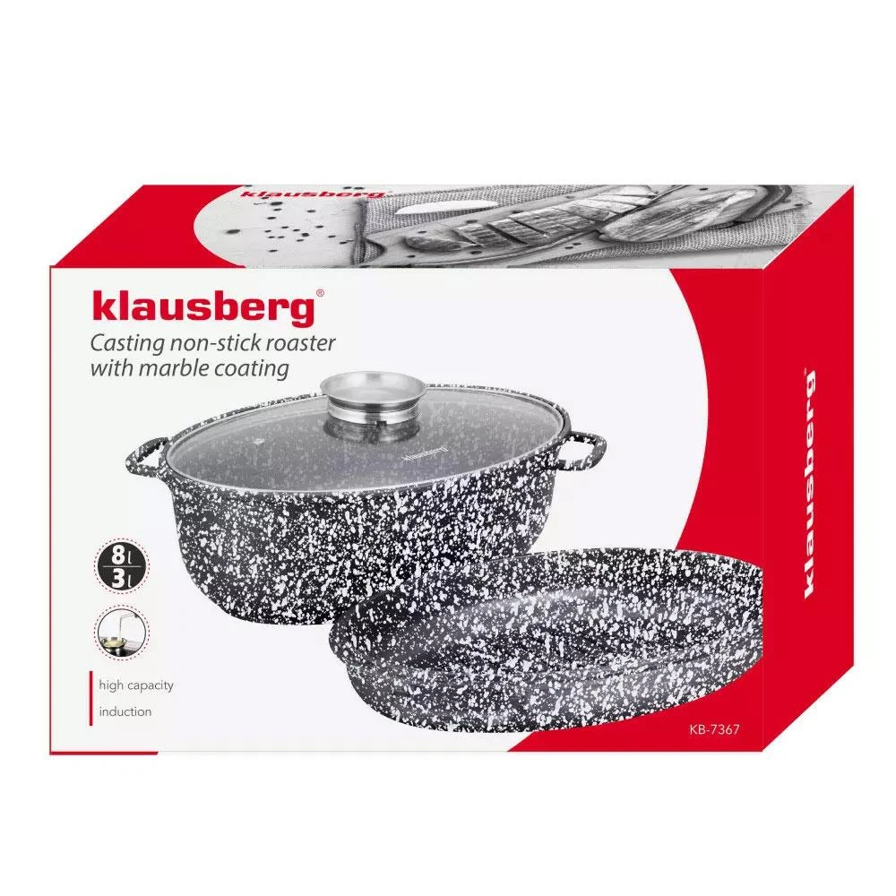 Brytfanka 8 l kepimo skarda su kepimo skarda, pilkas marmuras, Klausberg