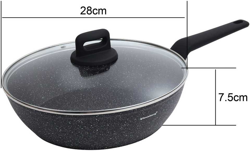 Keptuvė su dangteliu, spalva juoda-marmurek, śr.28cm klausberg