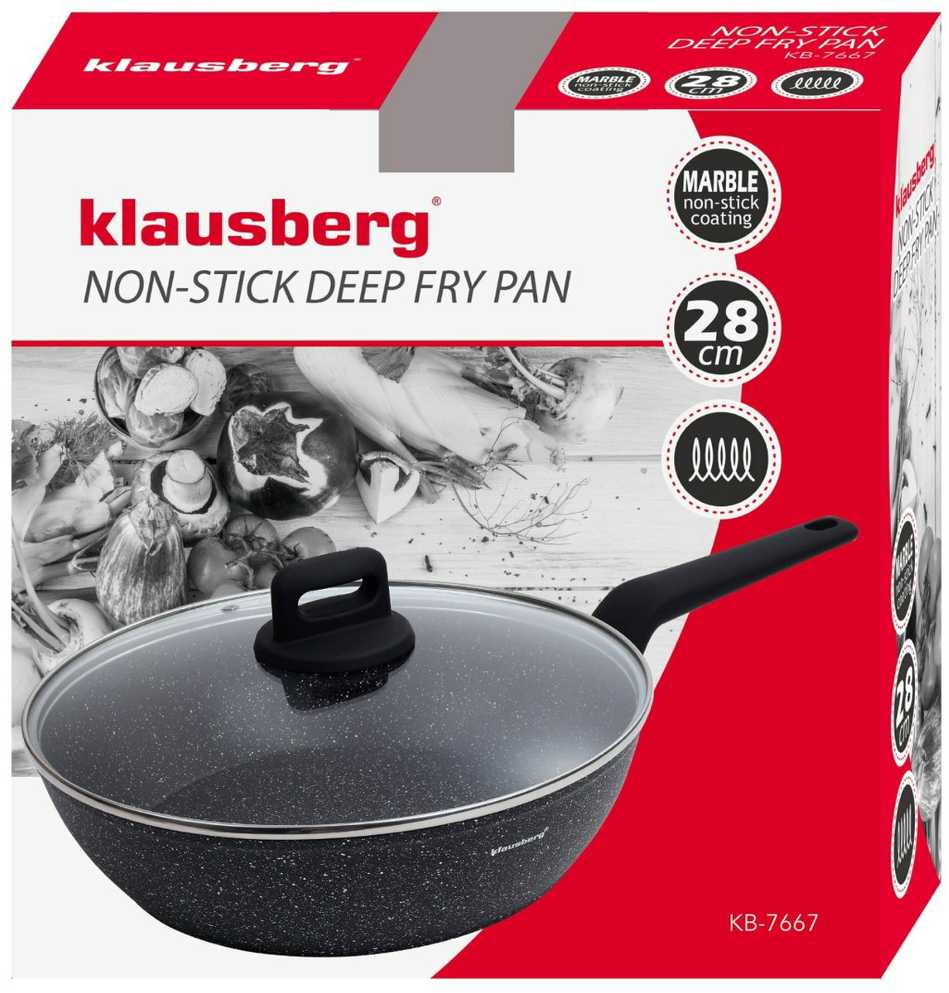Keptuvė su dangteliu, spalva juoda-marmurek, śr.28cm klausberg