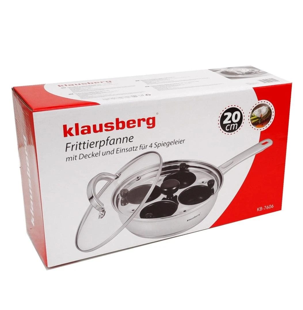 Keptuvė Keptuvė su įdėklu kiaušiniams, stikliniu dangčiu, 20 cm skersmens, Klausberg