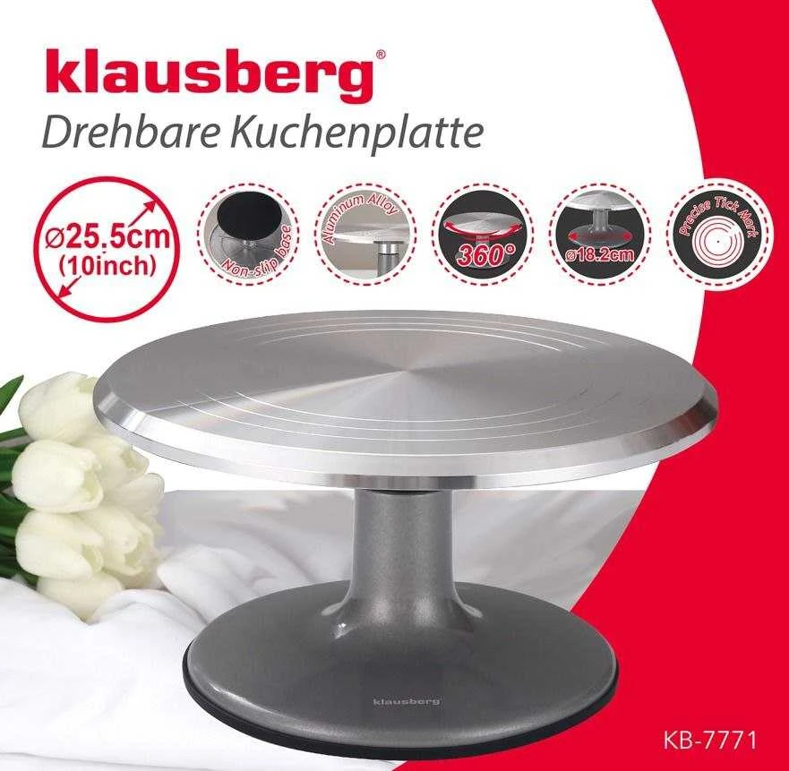 Klausberg Tortinė Nerūdijančio plieno besisukanti lėkštė 25,5 cm