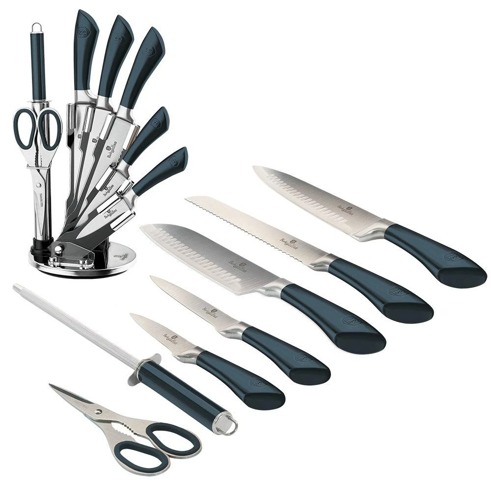 Berlinger Haus peilių rinkinys 8 dalys ant stovo Metallic Line Aquamarine Edition BH / 2415