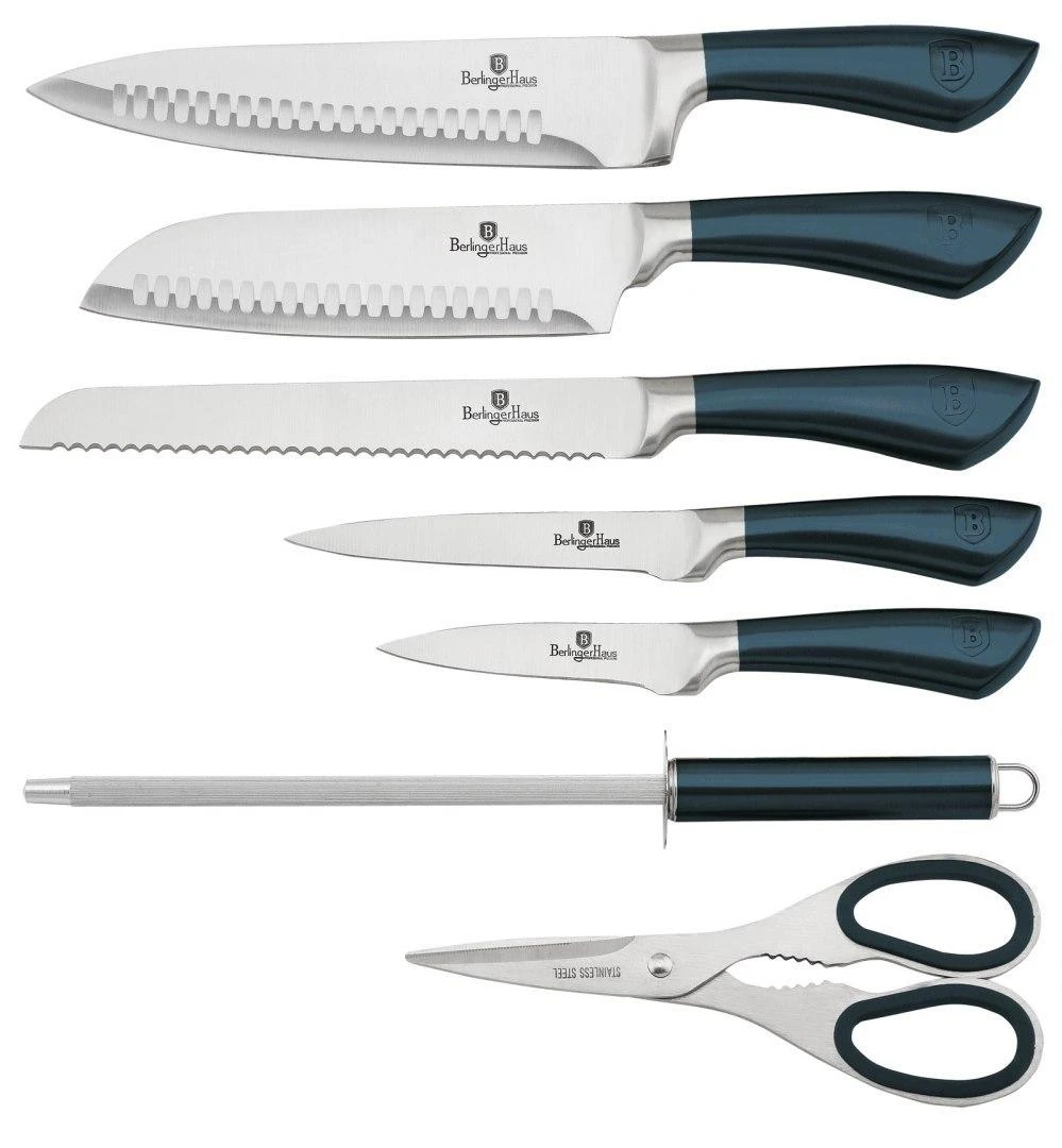 Berlinger Haus peilių rinkinys 8 dalys ant stovo Metallic Line Aquamarine Edition BH / 2415
