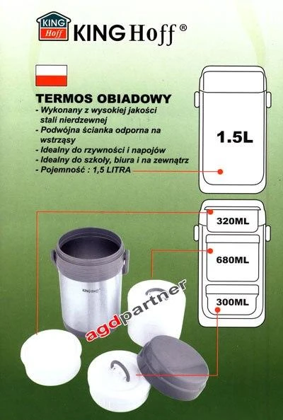 King Hoff TERMOSAS KINGHOFF 1,5L + 3 DĖŽUTĖS KH-4075