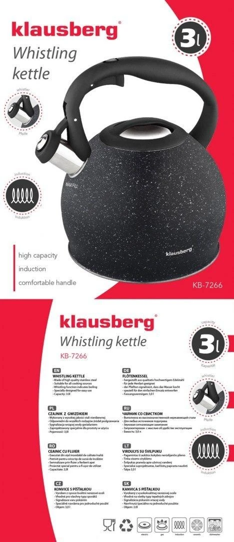 Klausberg virdulys 3l juodas marmuras su piktogramomis