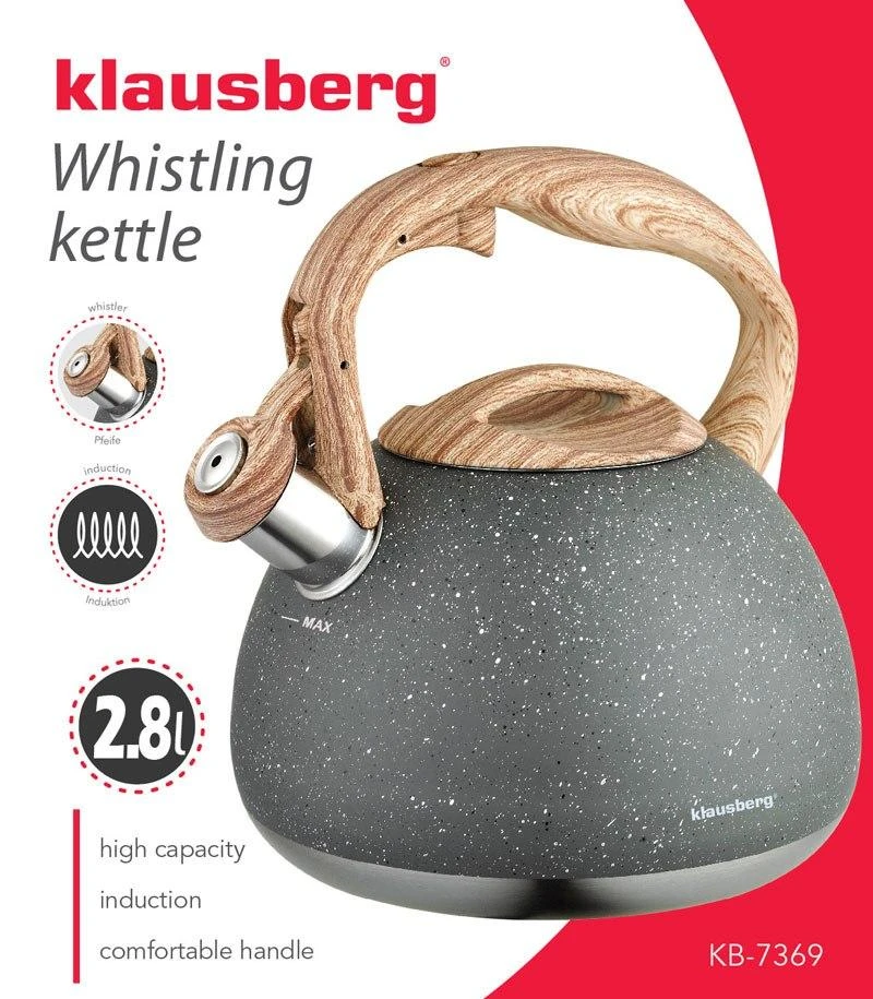 Klausberg pilkas marmurinis virdulys 2,8 l su medžio imitacija
