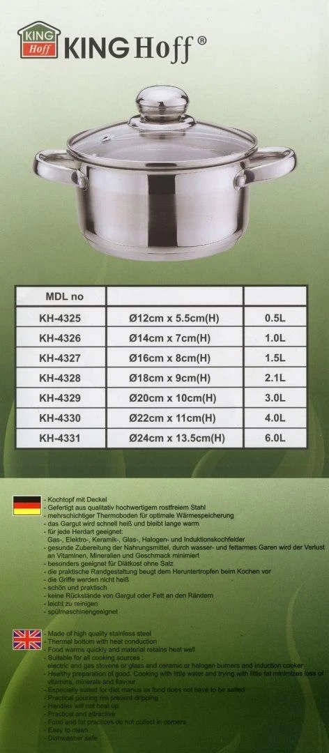 King Hoff Puodas Kinghoff plieno puodas, 24 cm skersmens, 6 l talpos