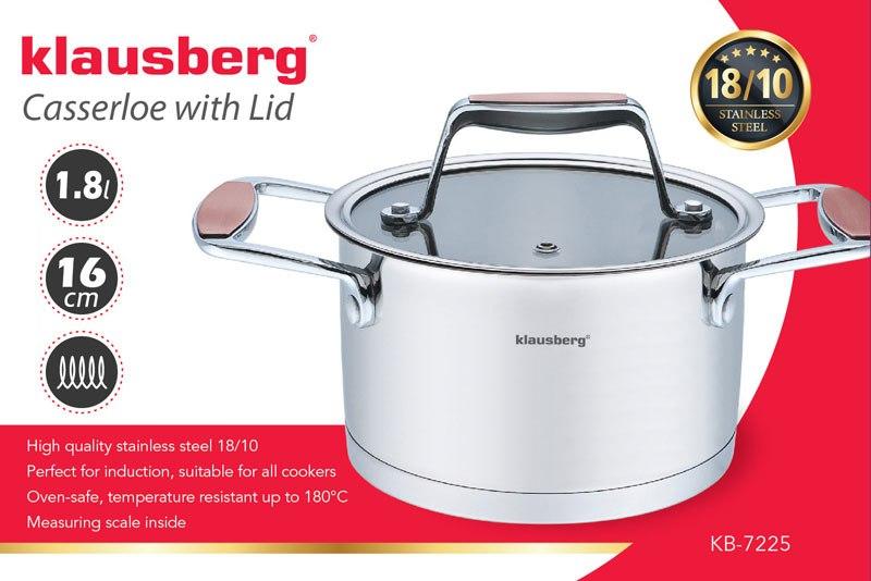 KLAUSBERG - Plieninis puodas + dangtis 16 cm 1,8 L