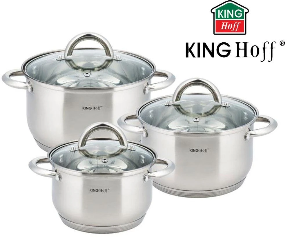 King Hoff Rinkinys Kinghoff Kinghoff 6 dalių puodų rinkinys, plieno, skersmuo 18, 20, 24 cm