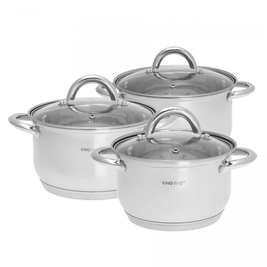 King Hoff Rinkinys Kinghoff Kinghoff 6 dalių puodų rinkinys, plieno, skersmuo 18, 20, 24 cm