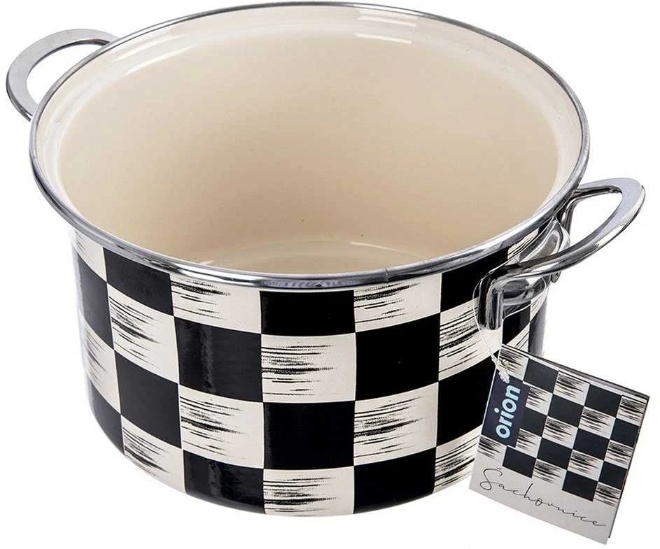 Emalia Pleszew Orion Emaliuotas Puodas 20 cm 3 L Šachmatų Modelis