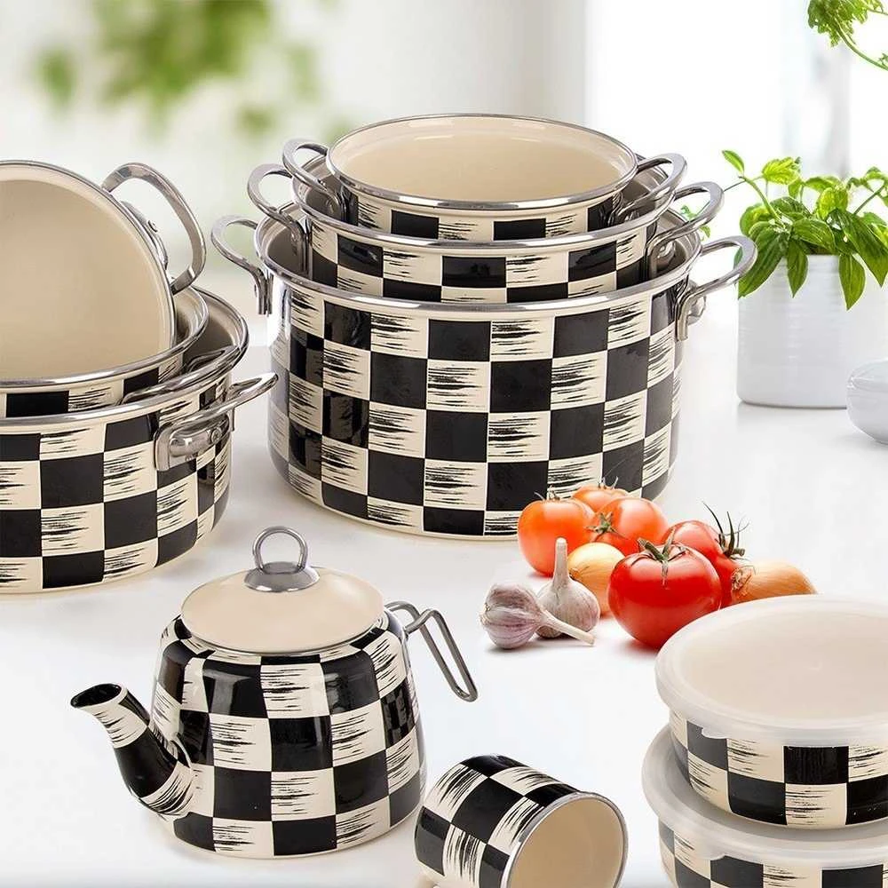 Orion Emaliuotas puodas, prikaistuvis, troškintuvas, emaliuotas puodas, languotas raštas, 26 cm, 6,5 l