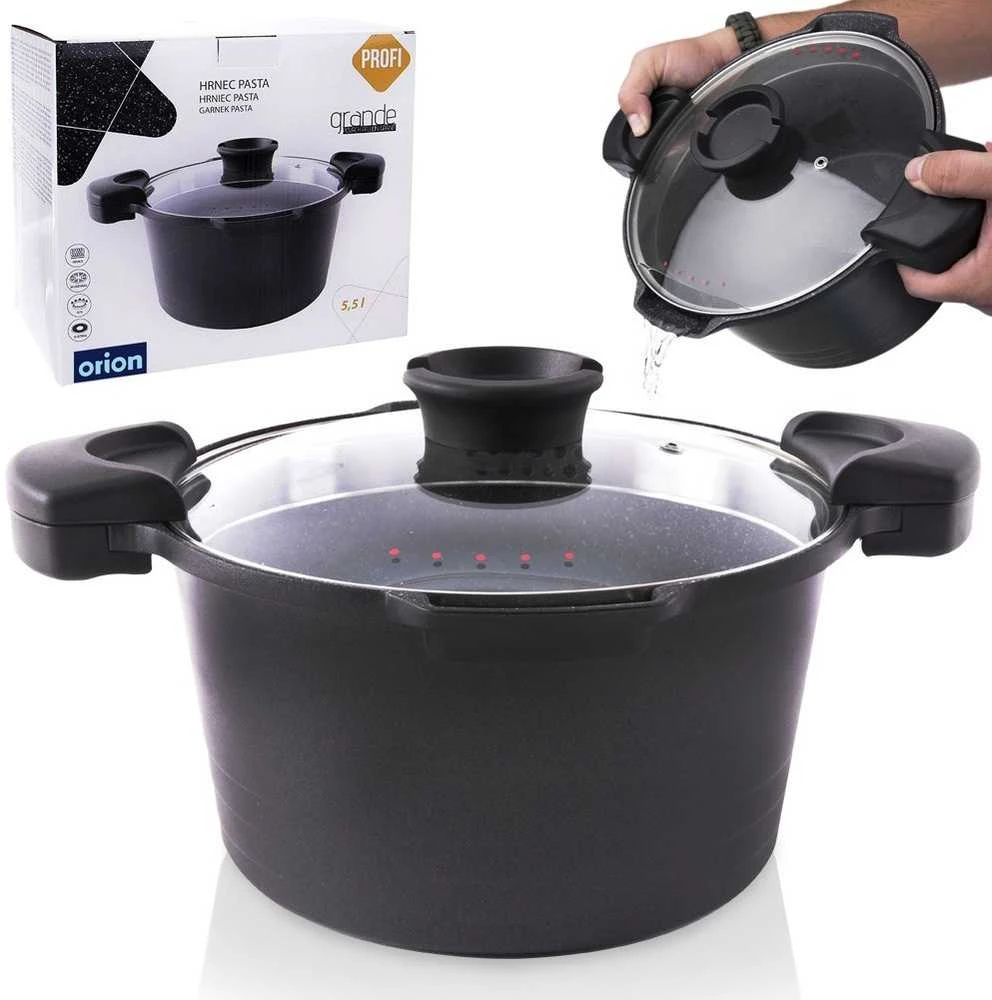 Orion Puodas GRANDE 24 cm su dangteliu ir kiaurasamčiu, 5,5 l