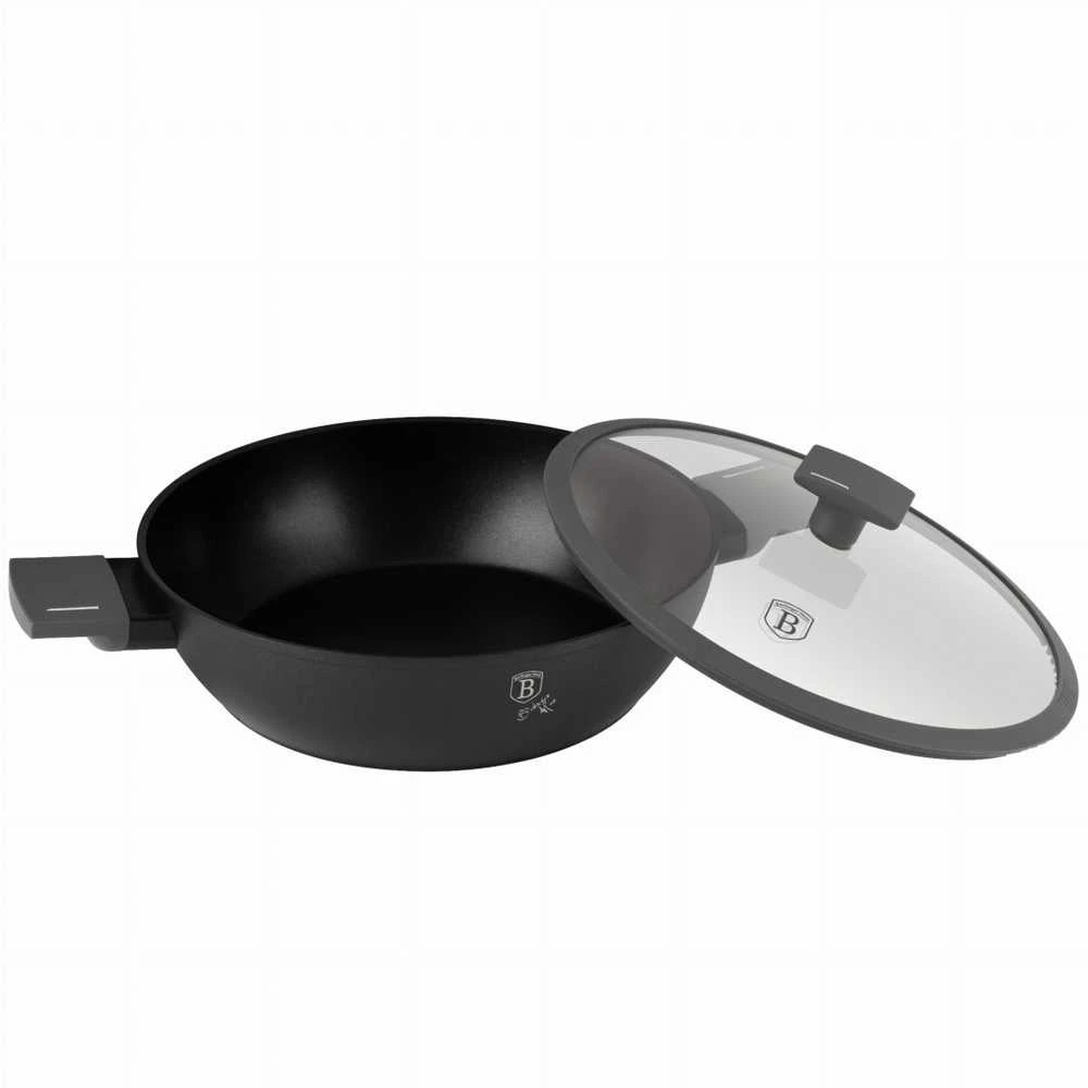 Berlinger Haus PLOKŠČIAS TITANINIS PUODAS SU DANGIU 30cm BERLINGER HAUS BH-8129 ANTRACITAS