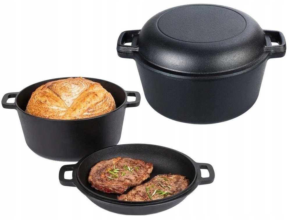 Krisberg 2in1 ketaus puodas 26cm 4,5L su dangčiu ir keptuve – juoda Keptuvė