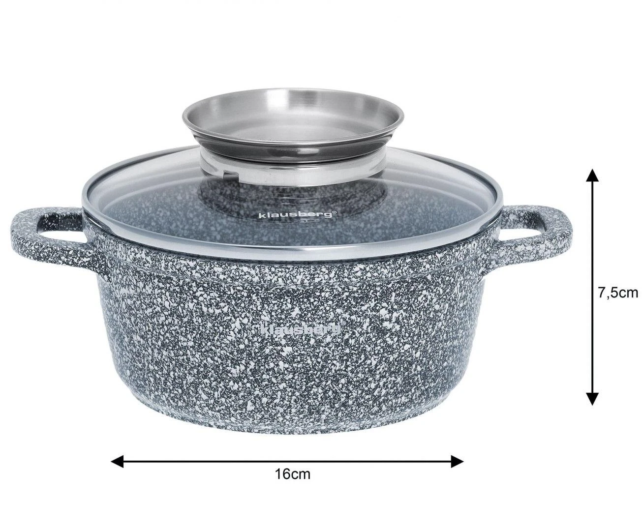 Puodas Aliuminio puodas, pilkas marmuras, 16 cm skersmuo, 1,3 l, Klausberg