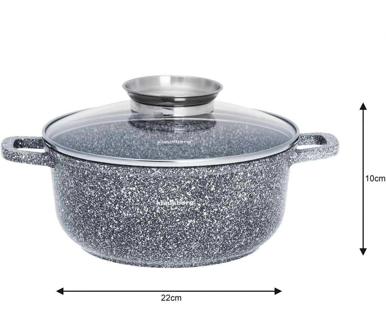 Puodas Puodas su dangčiu, plienas, pilkas marmuras, skersmuo 22 cm, 3,3 l, Klausberg