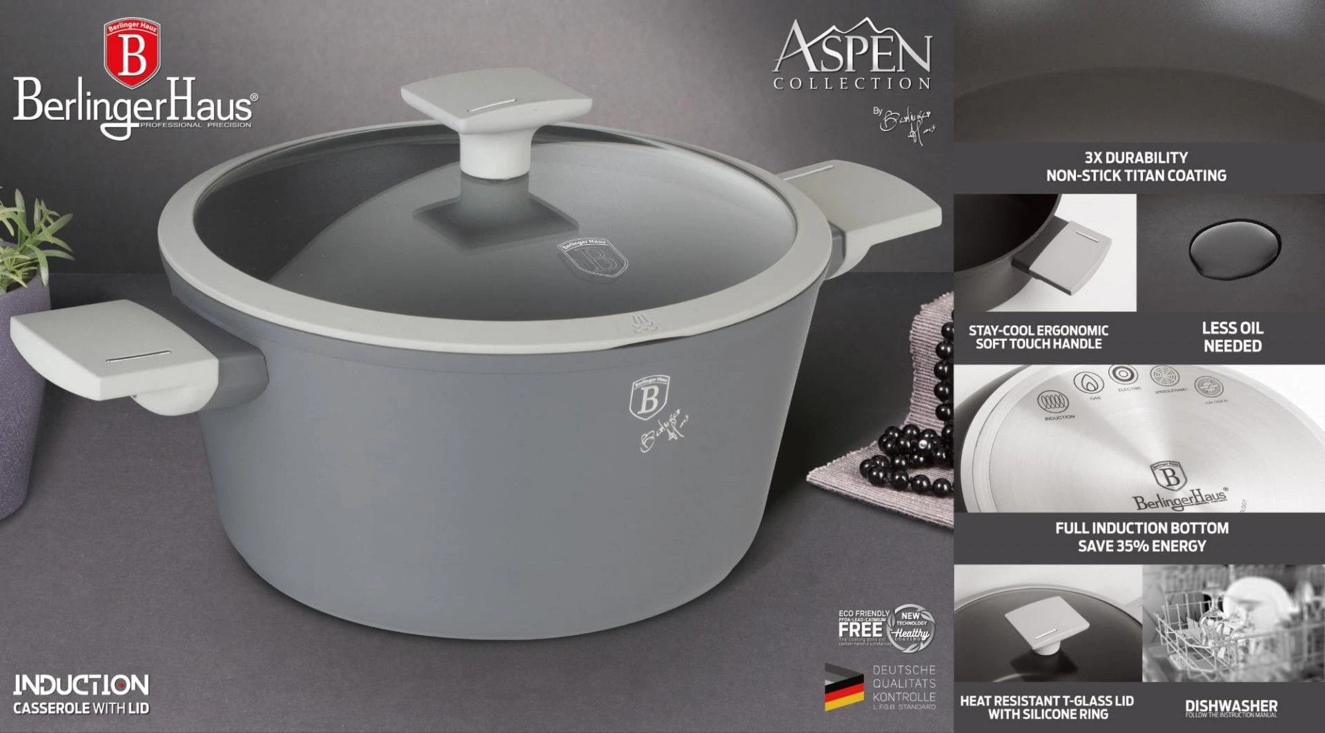 Puodas Z POW. TYTANOWĄ 28cm 6.1L BERLINGER HAUS ASPEN BH-7068