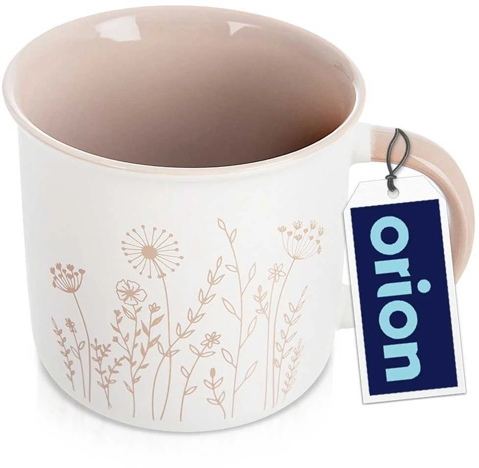 Orion Porceliano puodelis 400 ml su gėlių dekoracija