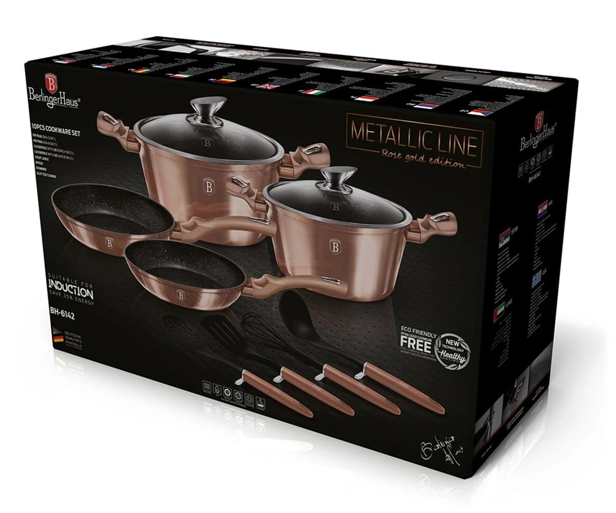 Berlinger Haus Puodų komplektas, 10 dalių, Berlingerhaus Metallic Line Rosegold | BH-6142