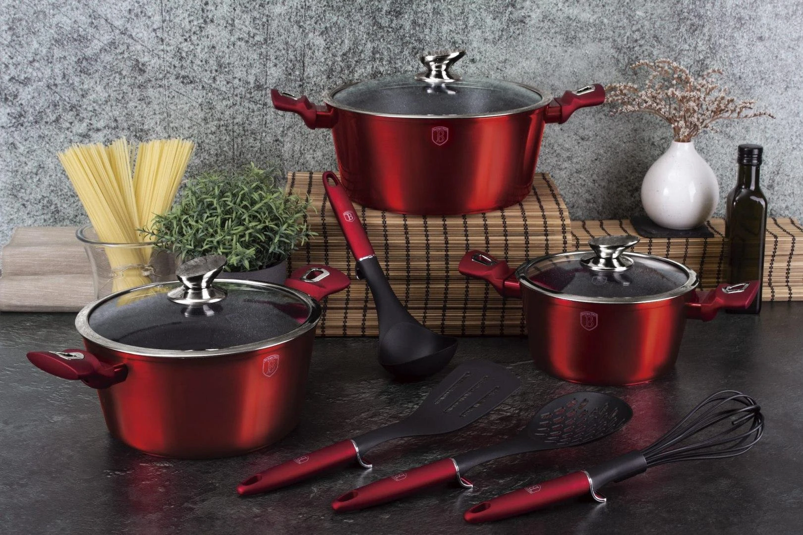 PUODŲ RINKINYS 10 Vnt. BERLINGER HAUS METALLIC LINE BURGUNDY BH-6150