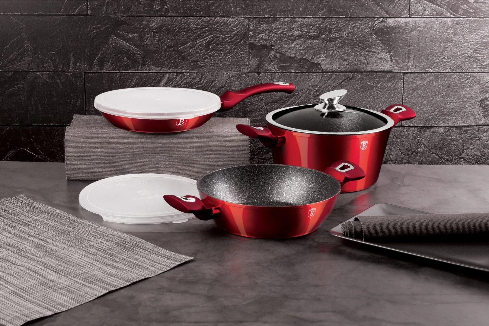 Berlinger Haus Puodų ir keptuvės komplektas, 6dalių, Berlingerhaus Metallic Line Burgundy Edition | BH-7046