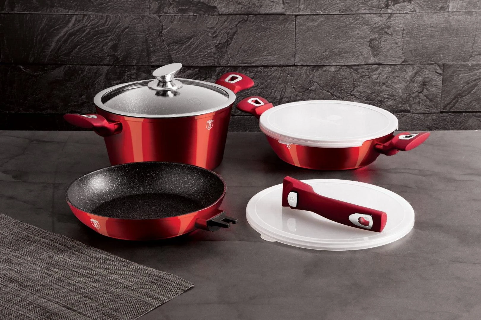 Berlinger Haus Puodų ir keptuvės komplektas, 6dalių, Berlingerhaus Metallic Line Burgundy Edition | BH-7050