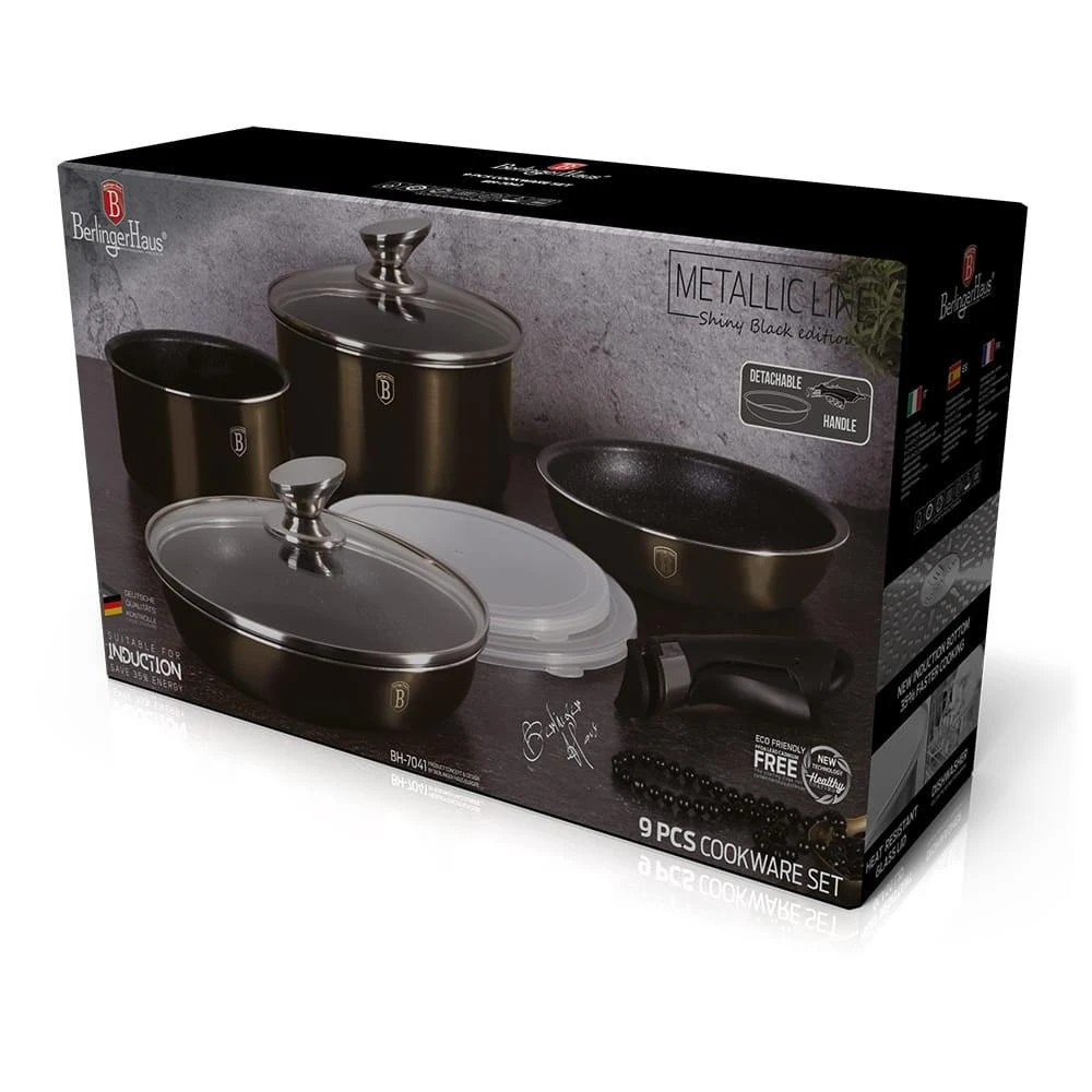 PUODŲ RINKINYS 9 ELEMENTAI CLICK & COOK BERLINGER HAUS SHINY Juodas BH-7041