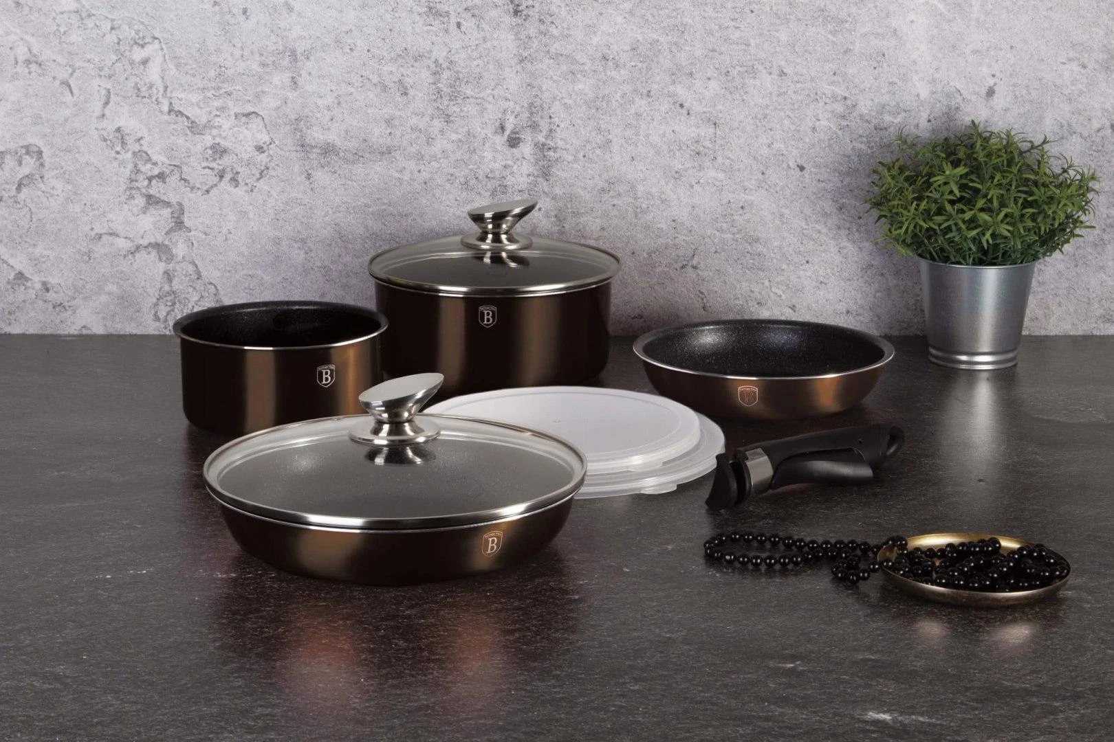 PUODŲ RINKINYS 9 ELEMENTAI CLICK & COOK BERLINGER HAUS SHINY Juodas BH-7041