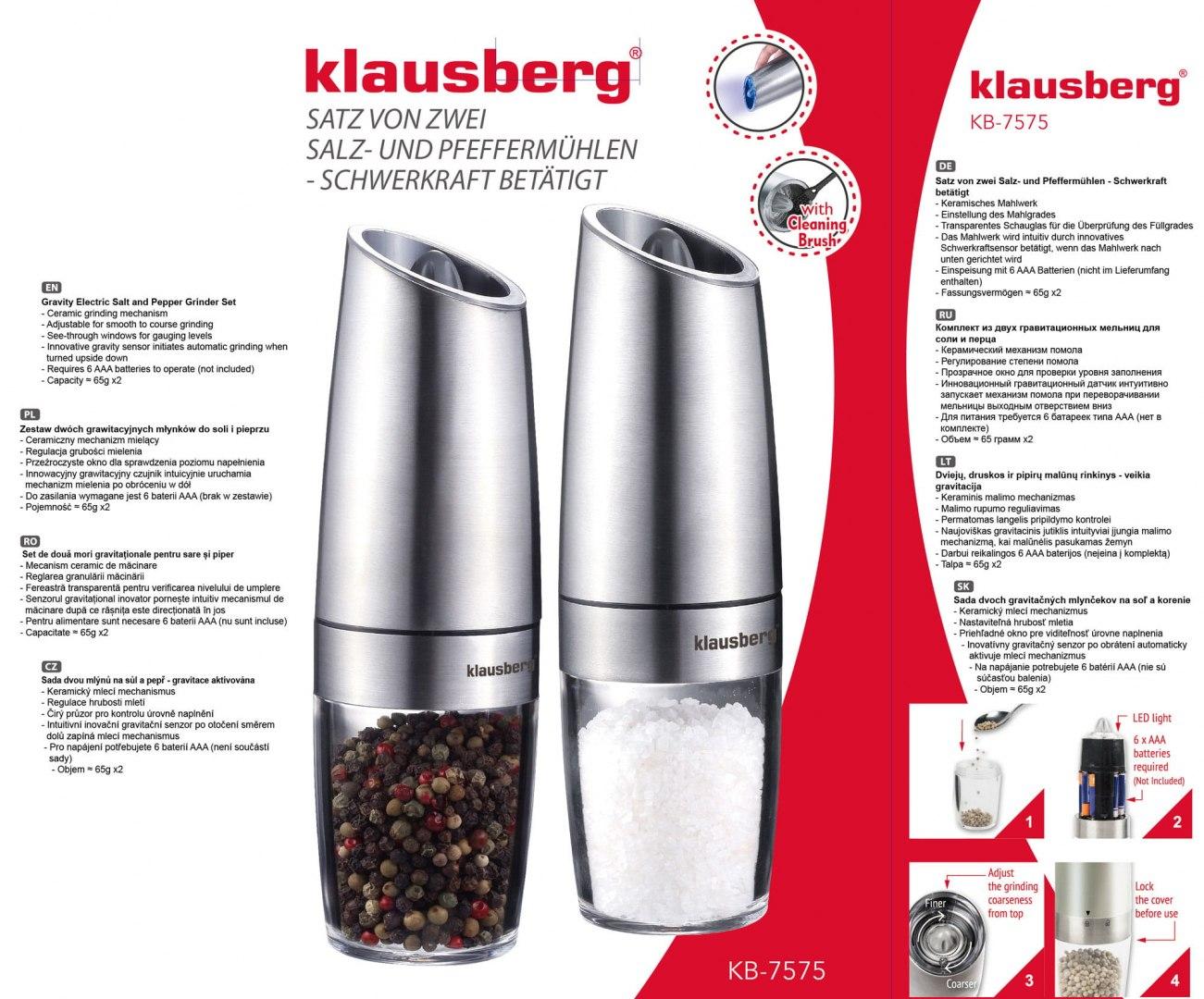 Klausberg Dviejų gravitacinių druskos ir pipirų malūnėlių rinkinys, KB-7575