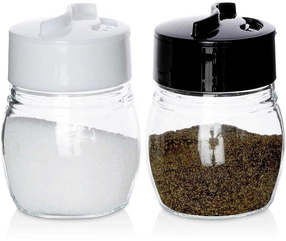 Excellent Houseware Stiklinė druskinė ir pipirinė 2 vnt. - 75 ml, su reguliuojamais angomis
