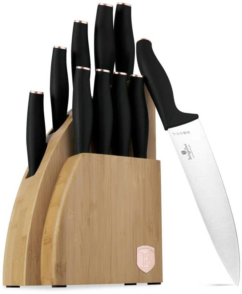 Rinkinys NOŻY W BLOKU BAMBUSOWYM 10-ELE BERLINGER HAUS Juodas ROSE BH-2760