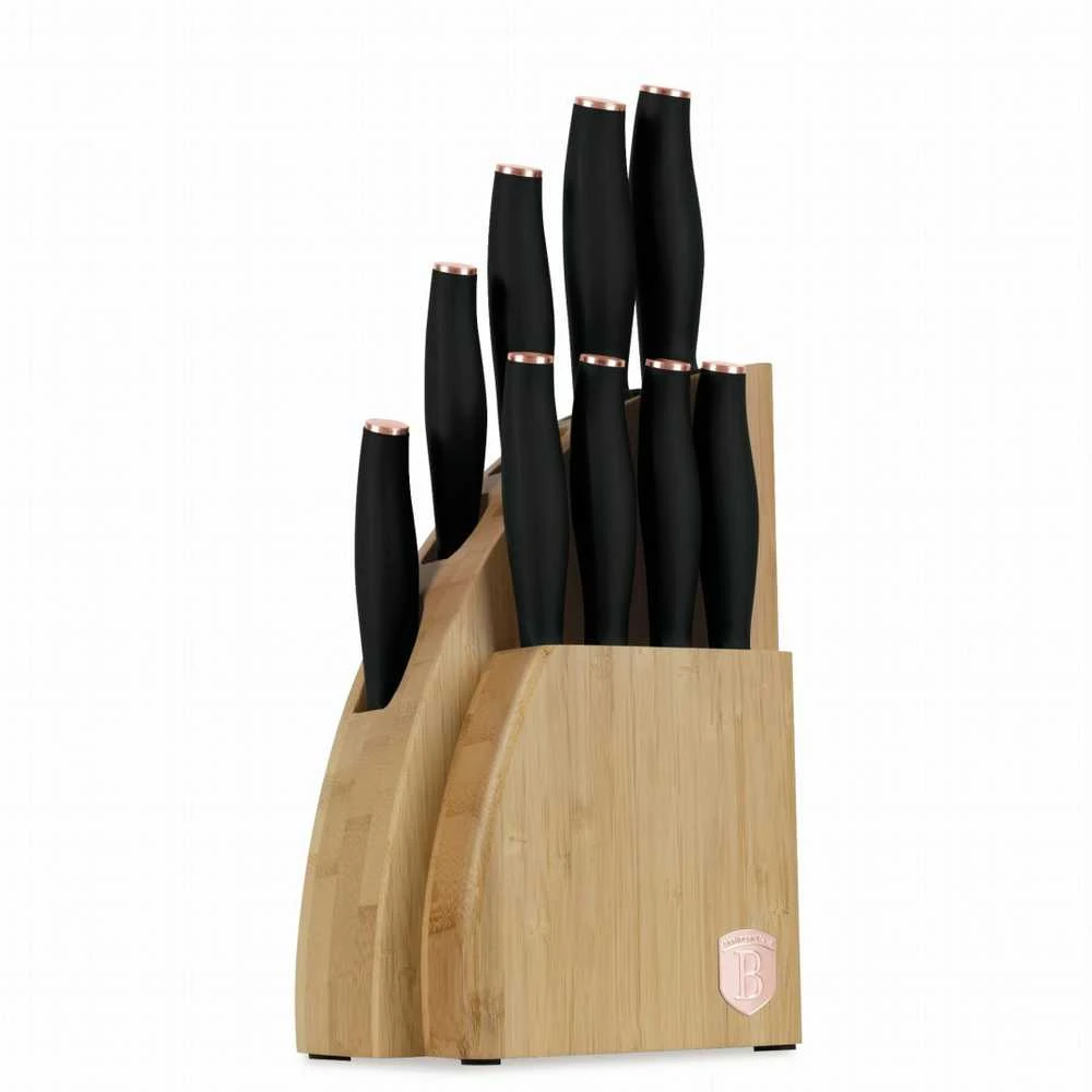 Rinkinys NOŻY W BLOKU BAMBUSOWYM 10-ELE BERLINGER HAUS Juodas ROSE BH-2760
