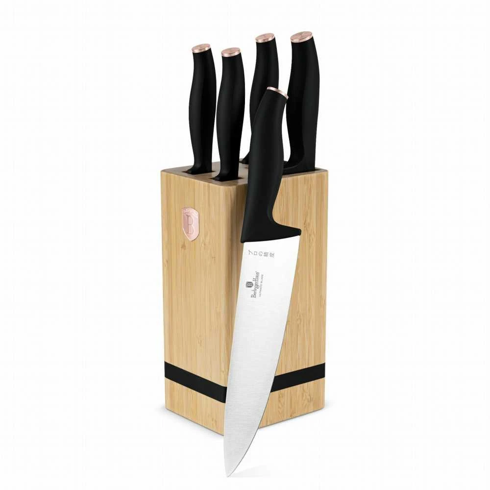 Rinkinys NOŻY W BLOKU BAMBUSOWYM 6-ELE BERLINGER HAUS Juodas ROSE BH-2970