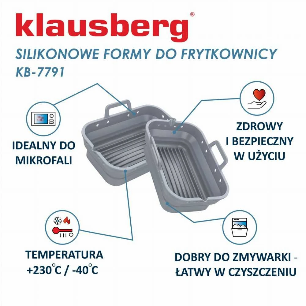 Rinkinys Silikoninių įdėklų rinkinys kepimui gruzdintuvėje, 14,5x20,6 cm, 2 vnt., Klausberg, kb-7791
