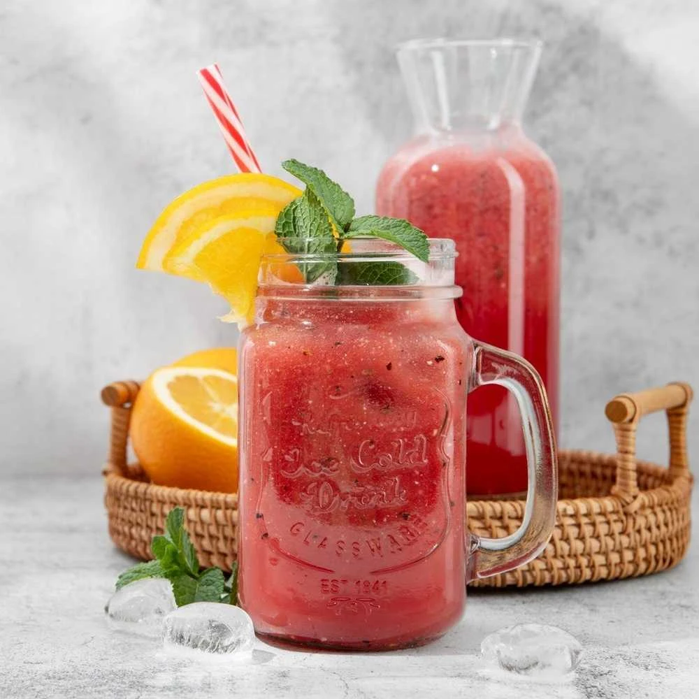 Orion stiklinis gėrimo stiklainis su dangteliu ir šiaudeliu 450 ml