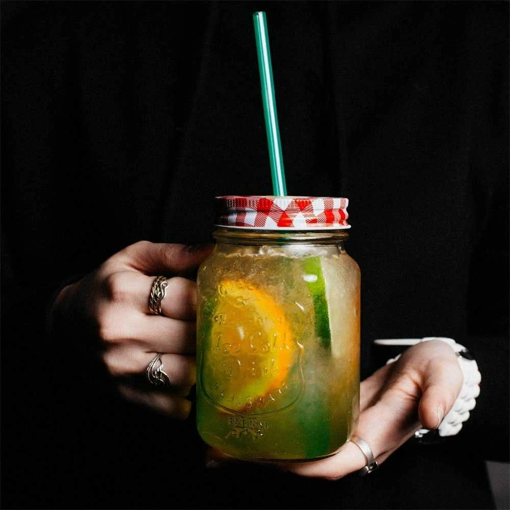 Orion stiklinis gėrimo stiklainis su dangteliu ir šiaudeliu 450 ml