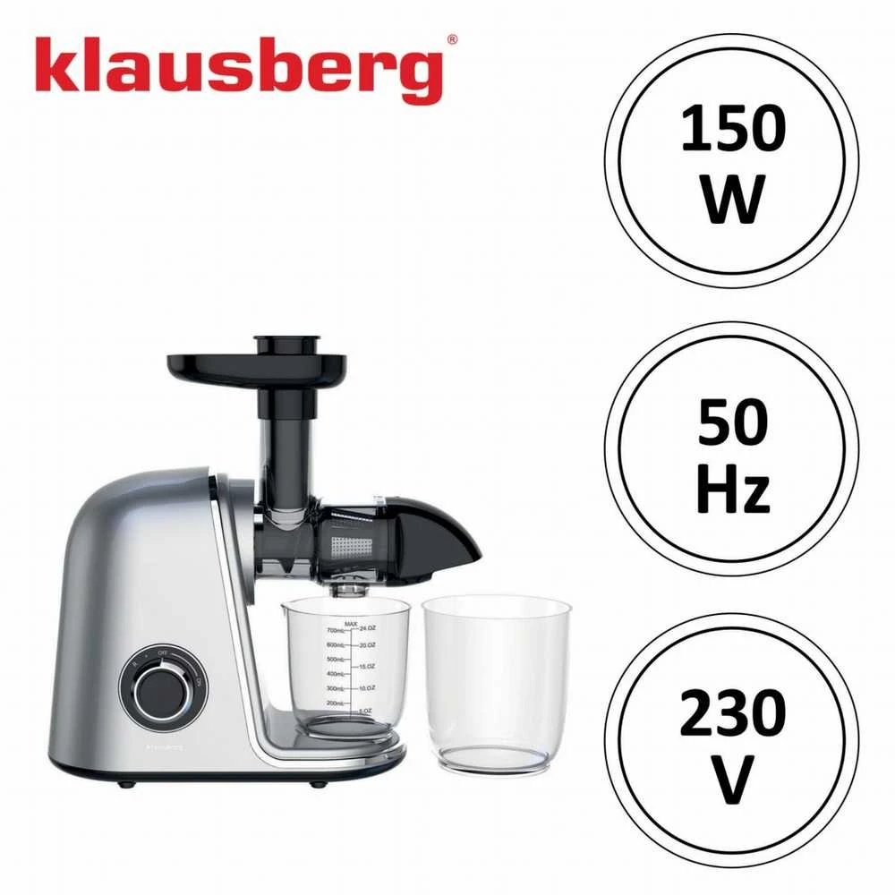 Sulčiaspaudė Lėtaeigė sulčiaspaudė vaisiams ir daržovėms, horizontali, pilka, 150 W, Klausberg, kb-7868