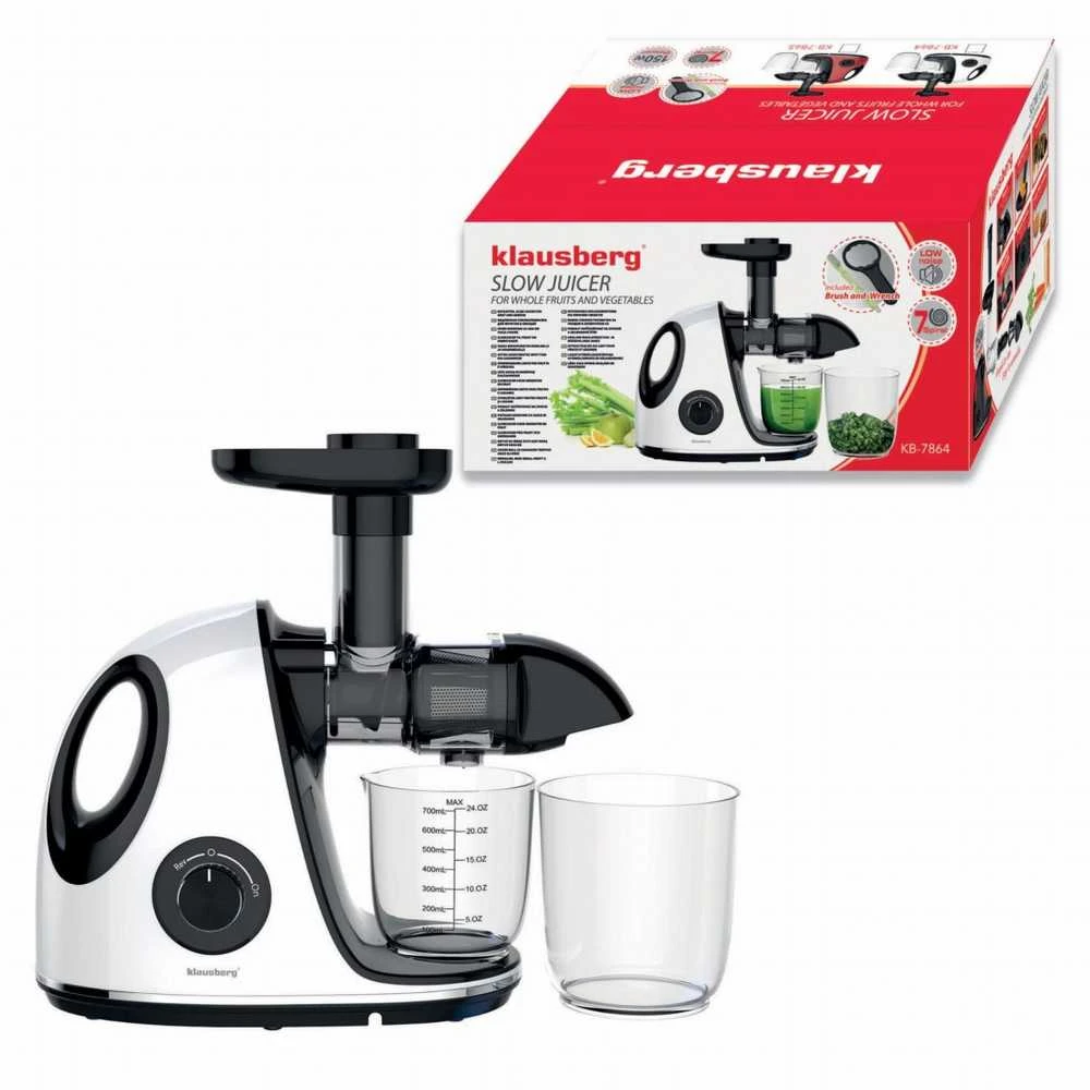 Sulčiaspaudė Lėtaeigė sulčiaspaudė vaisiams ir daržovėms, horizontali su rankena, 150 W, balta, Klausberg, kb-7864