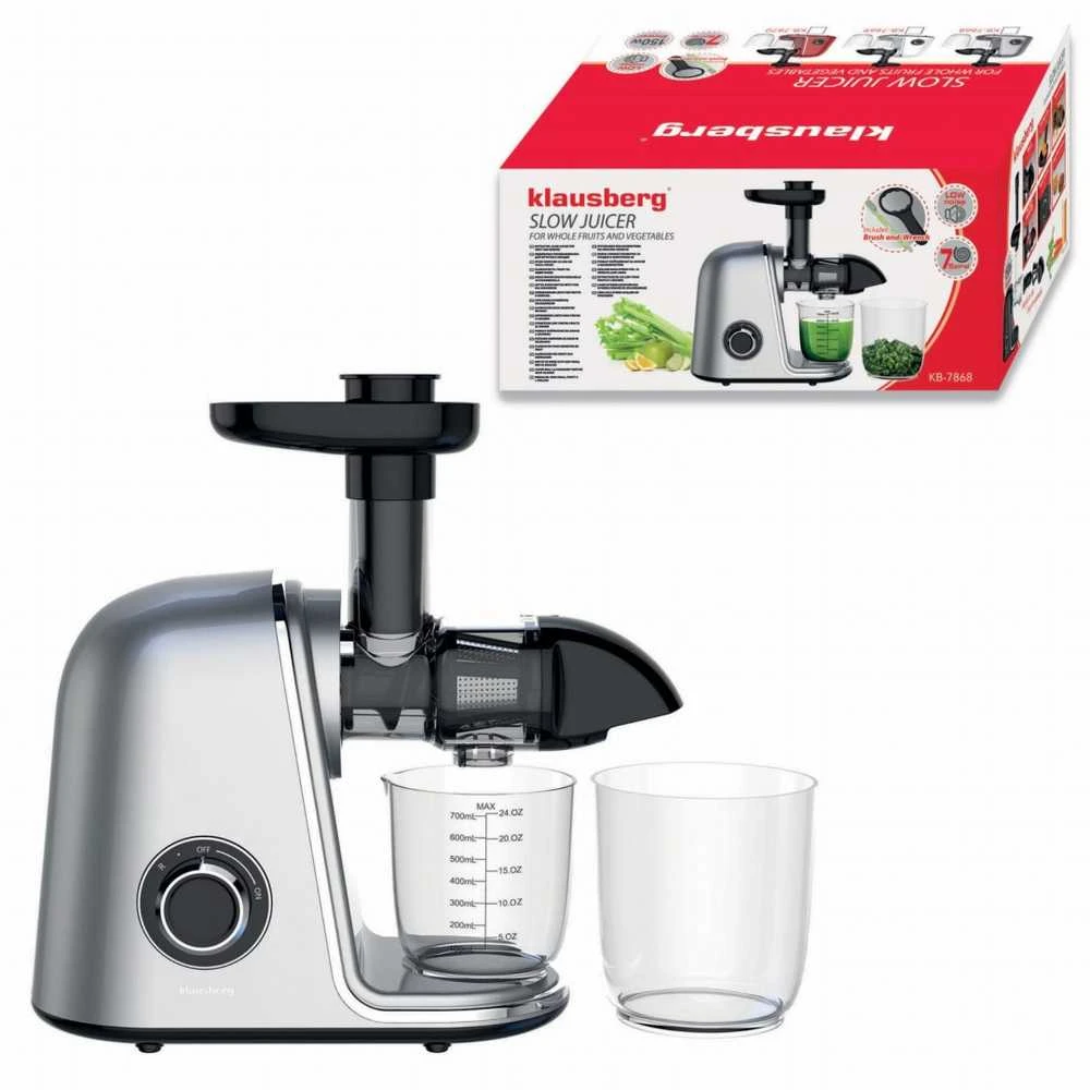 Sulčiaspaudė Lėtaeigė sulčiaspaudė vaisiams ir daržovėms, horizontali, pilka, 150 W, Klausberg, kb-7868