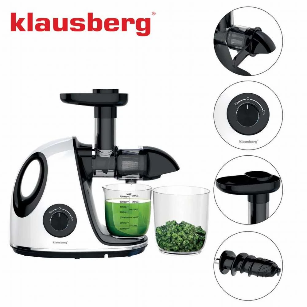 Sulčiaspaudė Lėtaeigė sulčiaspaudė vaisiams ir daržovėms, horizontali su rankena, 150 W, balta, Klausberg, kb-7864