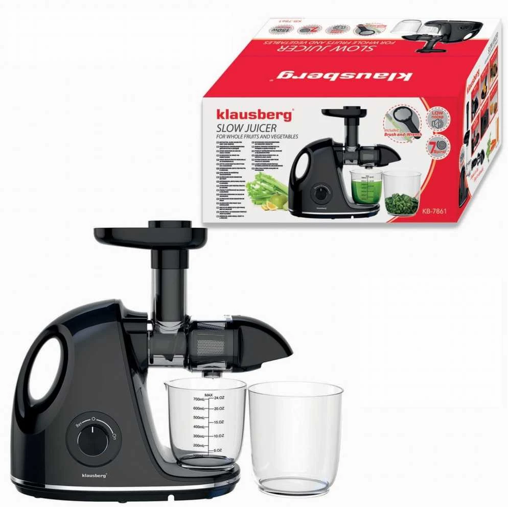 Sulčiaspaudė Lėta sulčiaspaudė vaisiams ir daržovėms, horizontali su rankena, 150 W, juoda, Klausberg, kb-7861