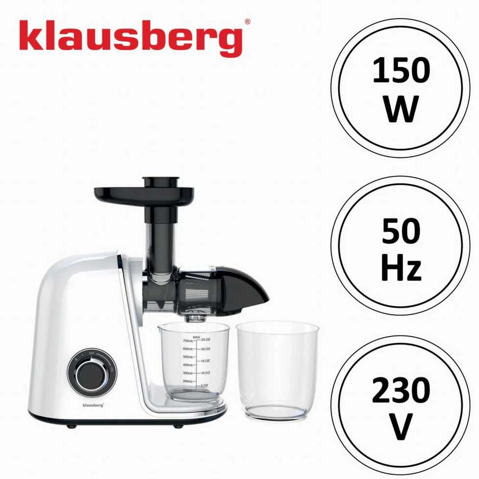 Sulčiaspaudė Lėtaeigė sulčiaspaudė vaisiams ir daržovėms, horizontali, balta, 150 W, Klausberg KB-7869