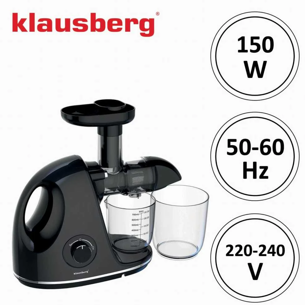 Sulčiaspaudė Lėta sulčiaspaudė vaisiams ir daržovėms, horizontali su rankena, 150 W, juoda, Klausberg, kb-7861