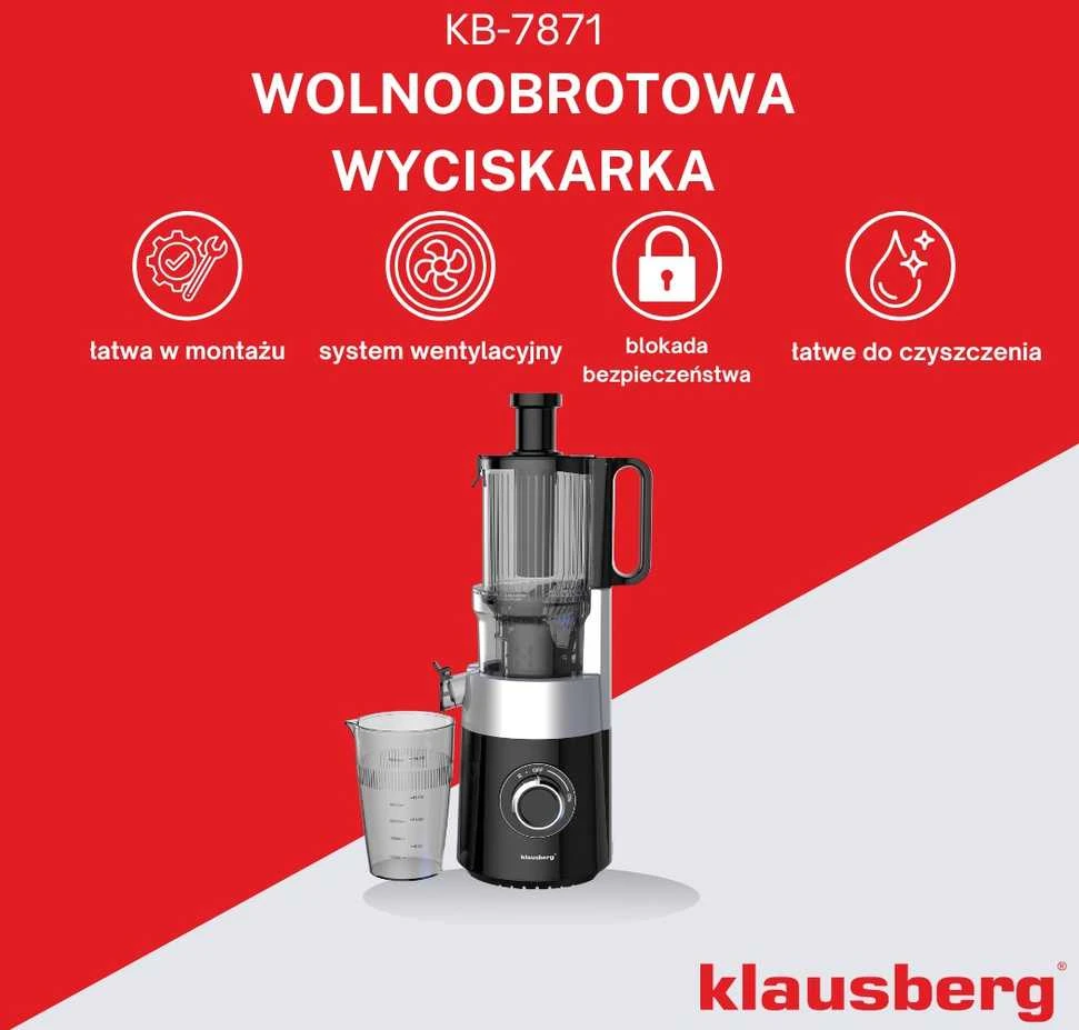 Sulčiaspaudė Lėtaeigė sulčiaspaudė vaisiams ir daržovėms, vertikali, juoda, 180 W, Klausberg, kb-7871