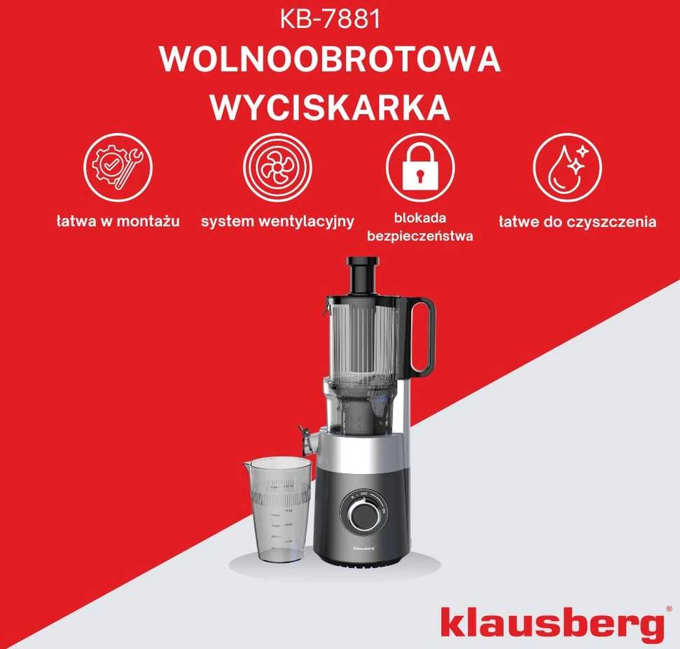 Sulčiaspaudė Lėtaeigė sulčiaspaudė vaisiams ir daržovėms, vertikali, pilka, 180 W, Klausberg, kb-7881