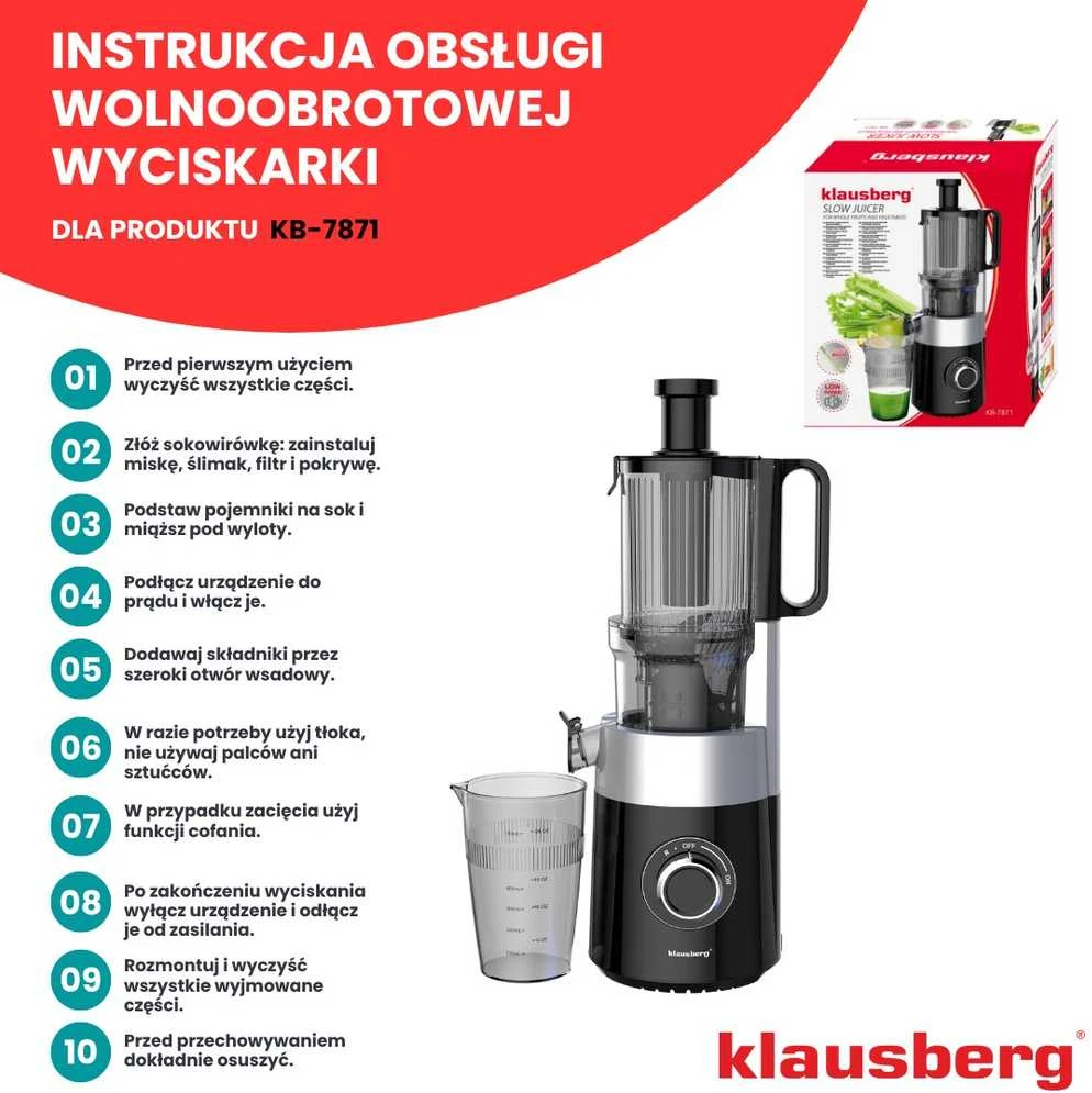 Sulčiaspaudė Lėtaeigė sulčiaspaudė vaisiams ir daržovėms, vertikali, juoda, 180 W, Klausberg, kb-7871